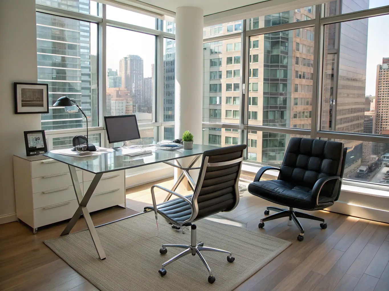 A modern office space equipped with ergonomic furniture and advanced IT equipment, illustrating the potential for creating an efficient and productive work environment through Office1Stop's Government Deals.