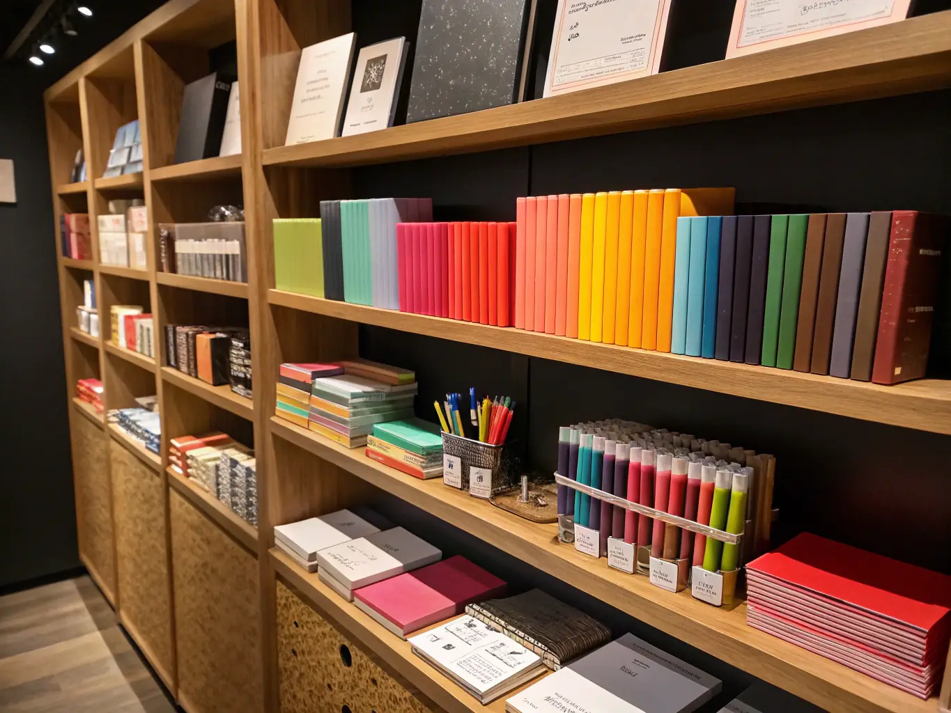 A diverse range of office supplies neatly arranged on shelves, showcasing the variety available through Office1Stop's Government Deals, emphasizing the convenience and breadth of selection for government offices.